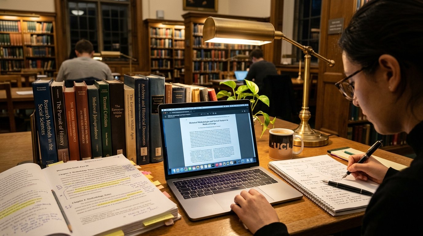 Student writing an academic essay in library